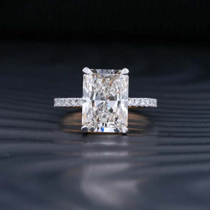4.0 CT Radiant Cut Hidden Halo Moissanite Diamond Pave Engagement Ring