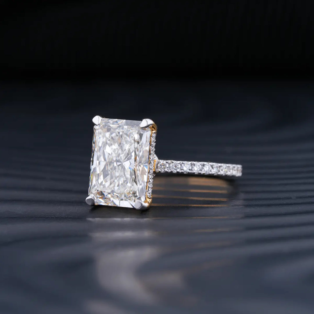 4.0 CT Radiant Cut Hidden Halo Moissanite Diamond Pave Engagement Ring