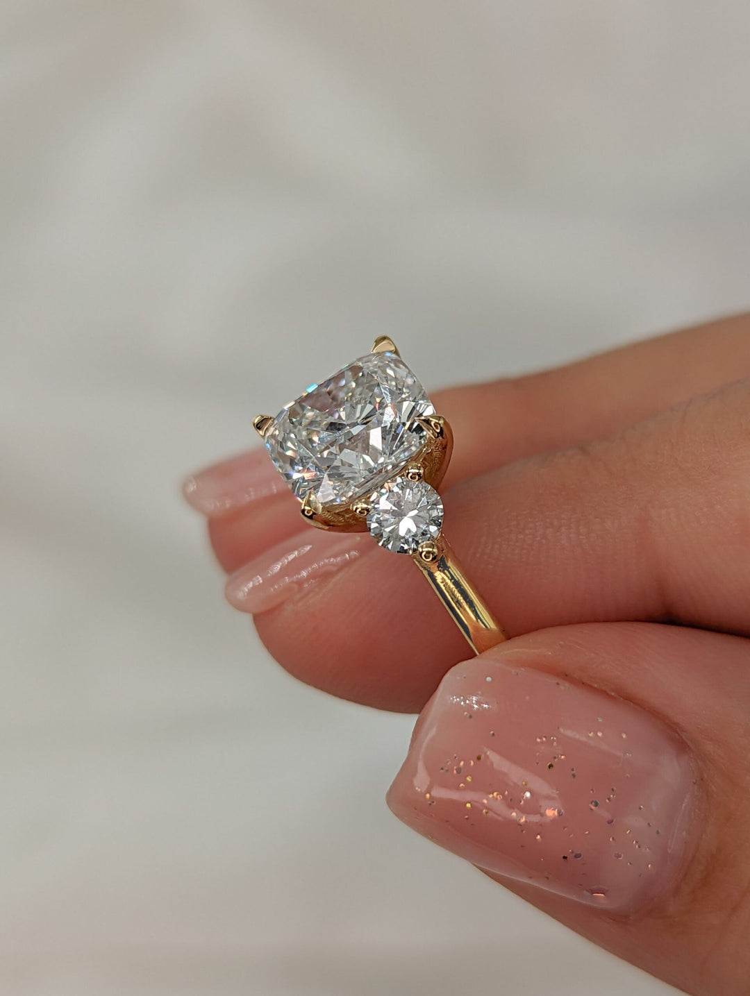 1.50-3.55 CT Cushion Diamond 3 Stones Engagement Ring