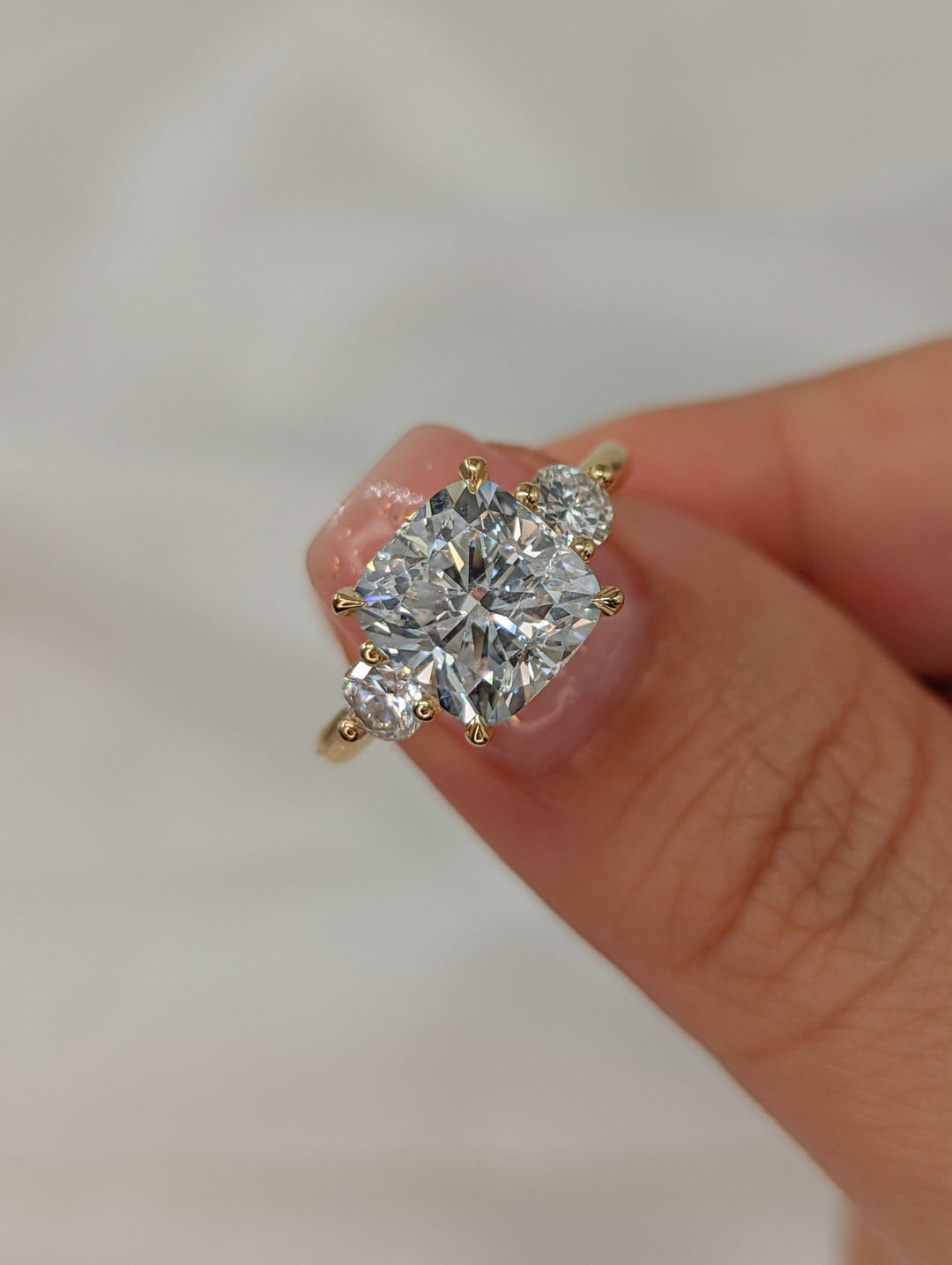 1.50-3.55 CT Cushion Diamond 3 Stones Engagement Ring