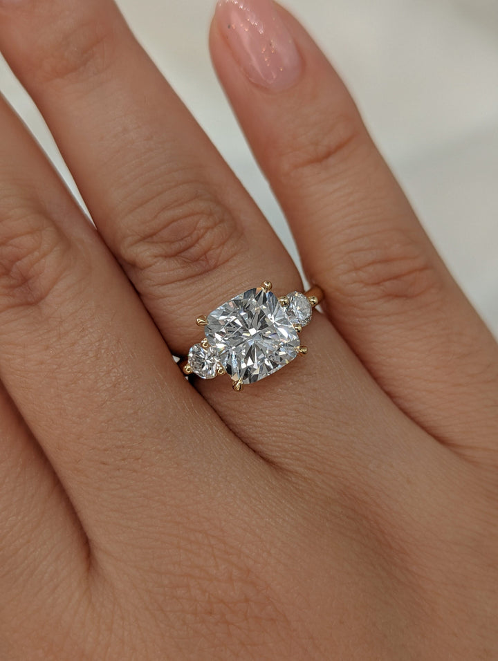 1.50-3.55 CT Cushion Diamond 3 Stones Engagement Ring