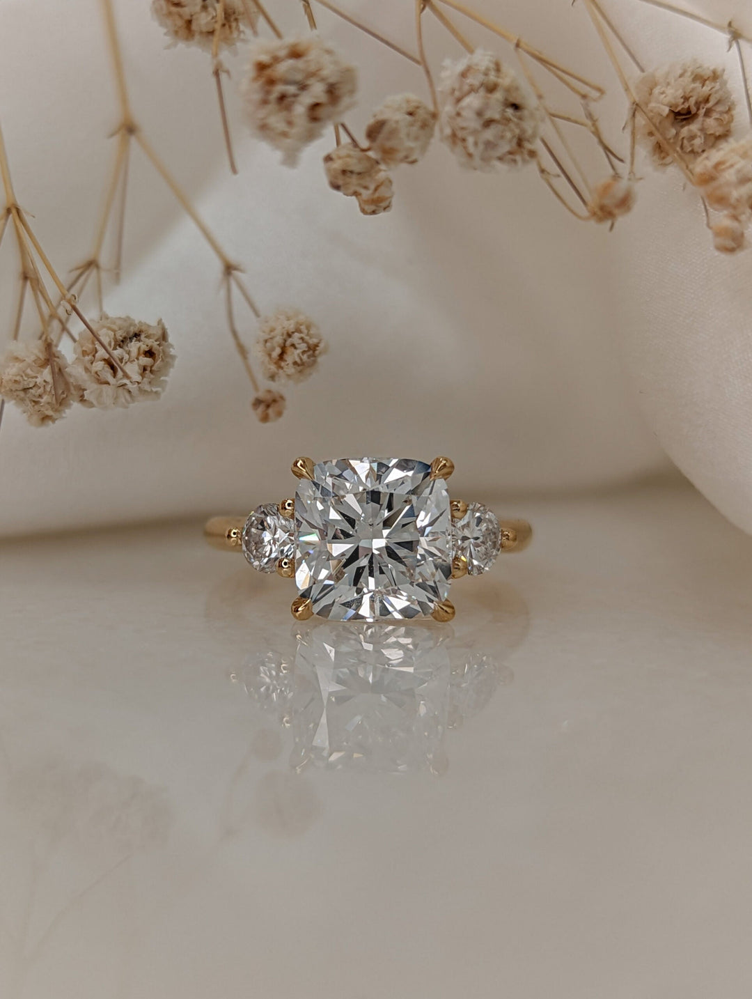 1.50-3.55 CT Cushion Diamond 3 Stones Engagement Ring