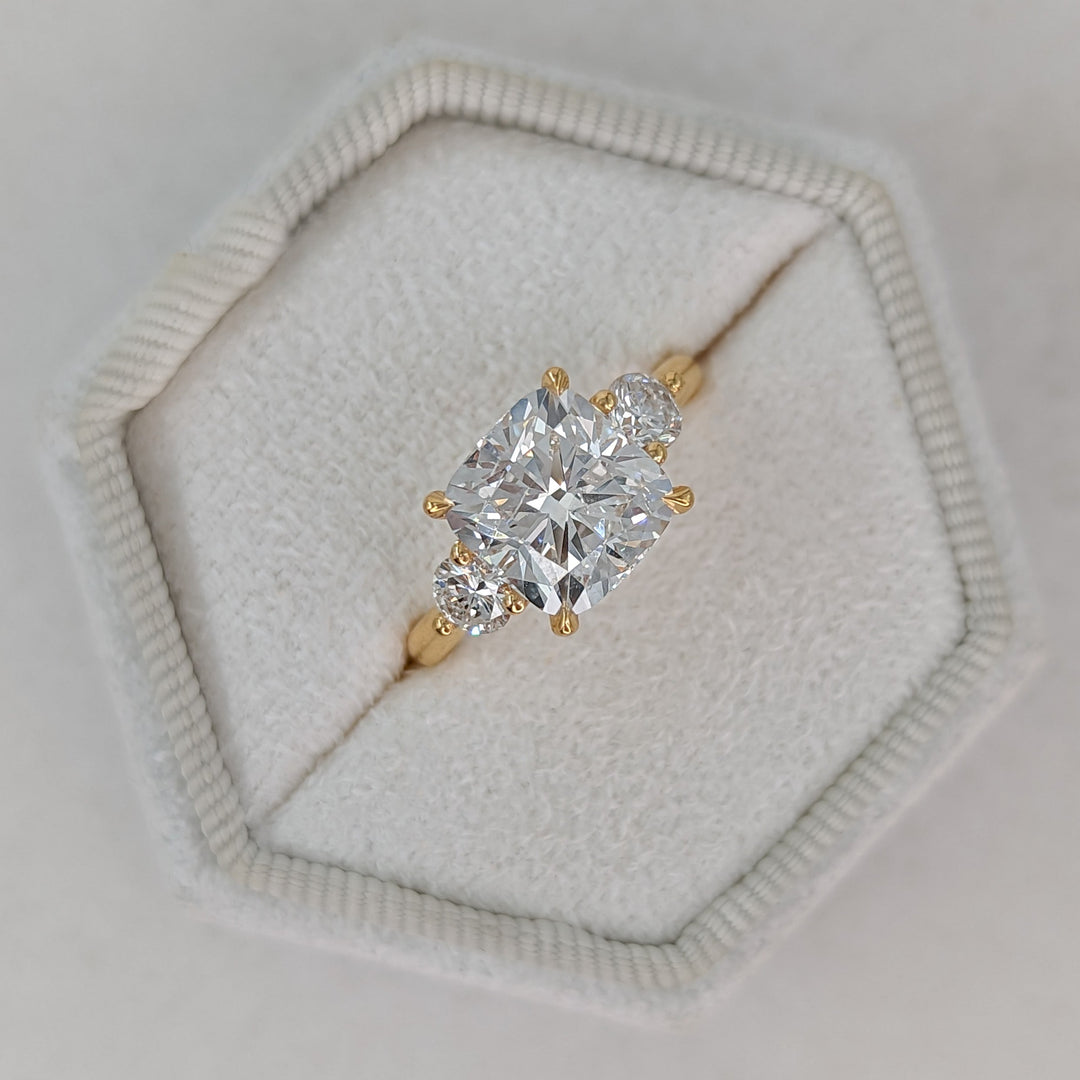 1.50-3.55 CT Cushion Diamond 3 Stones Engagement Ring