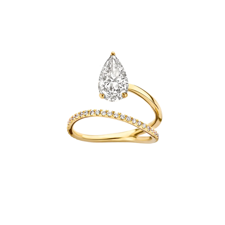 1.25CT Pear Diamond Unique Pave Moissanite Engagement Ring