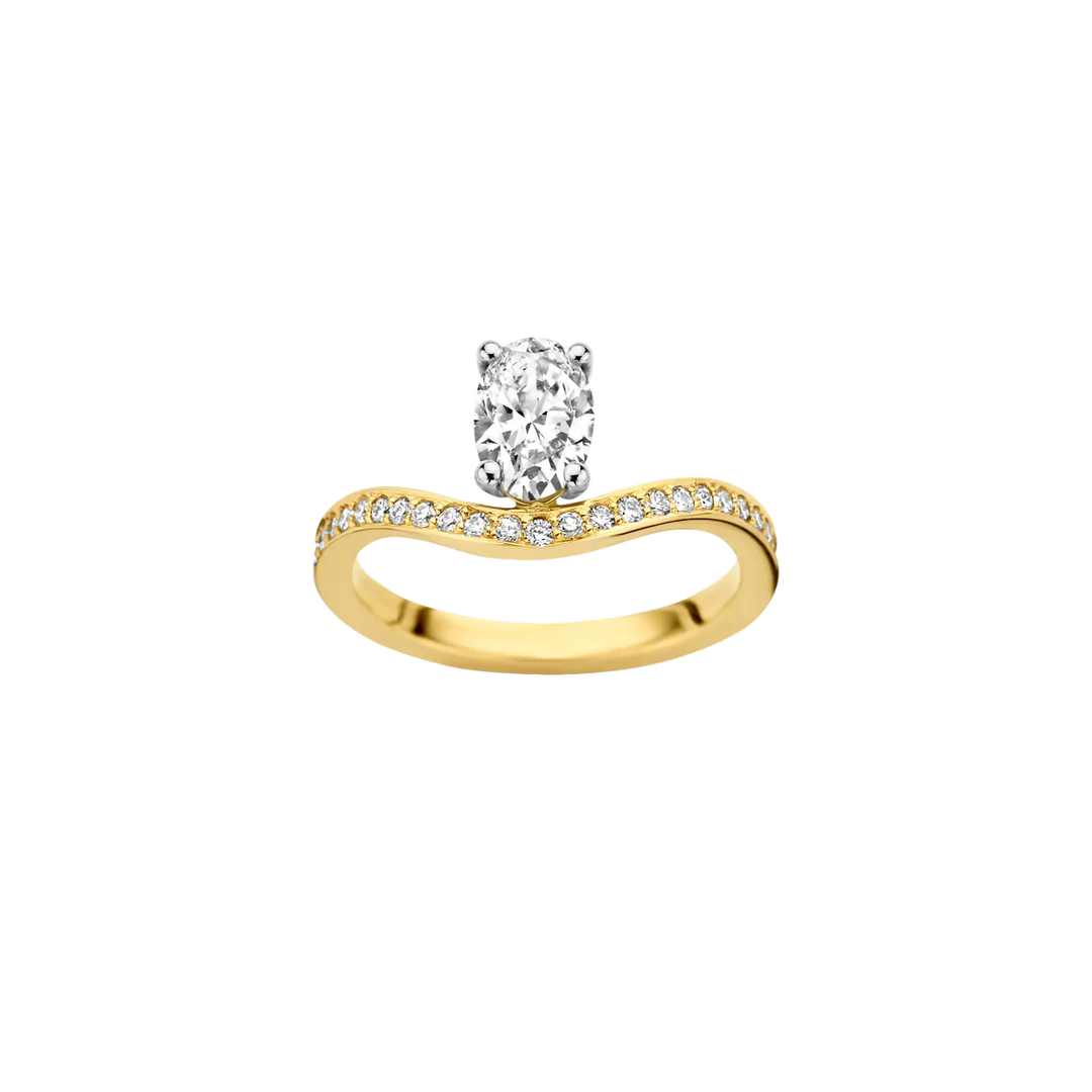 1.0CT Oval Cut Diamond Curved Pave Setting Engagement Ring