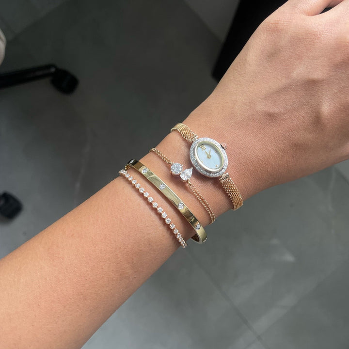 1.0ct Round & Pear Cut Two Stone Moissanite Diamond Bracelet For Women