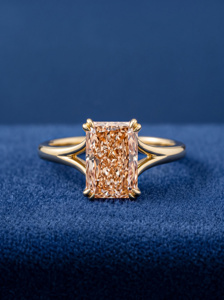 3.0CT Champagne Radiant Lab Grown Diamond Split Shank Engagement Ring