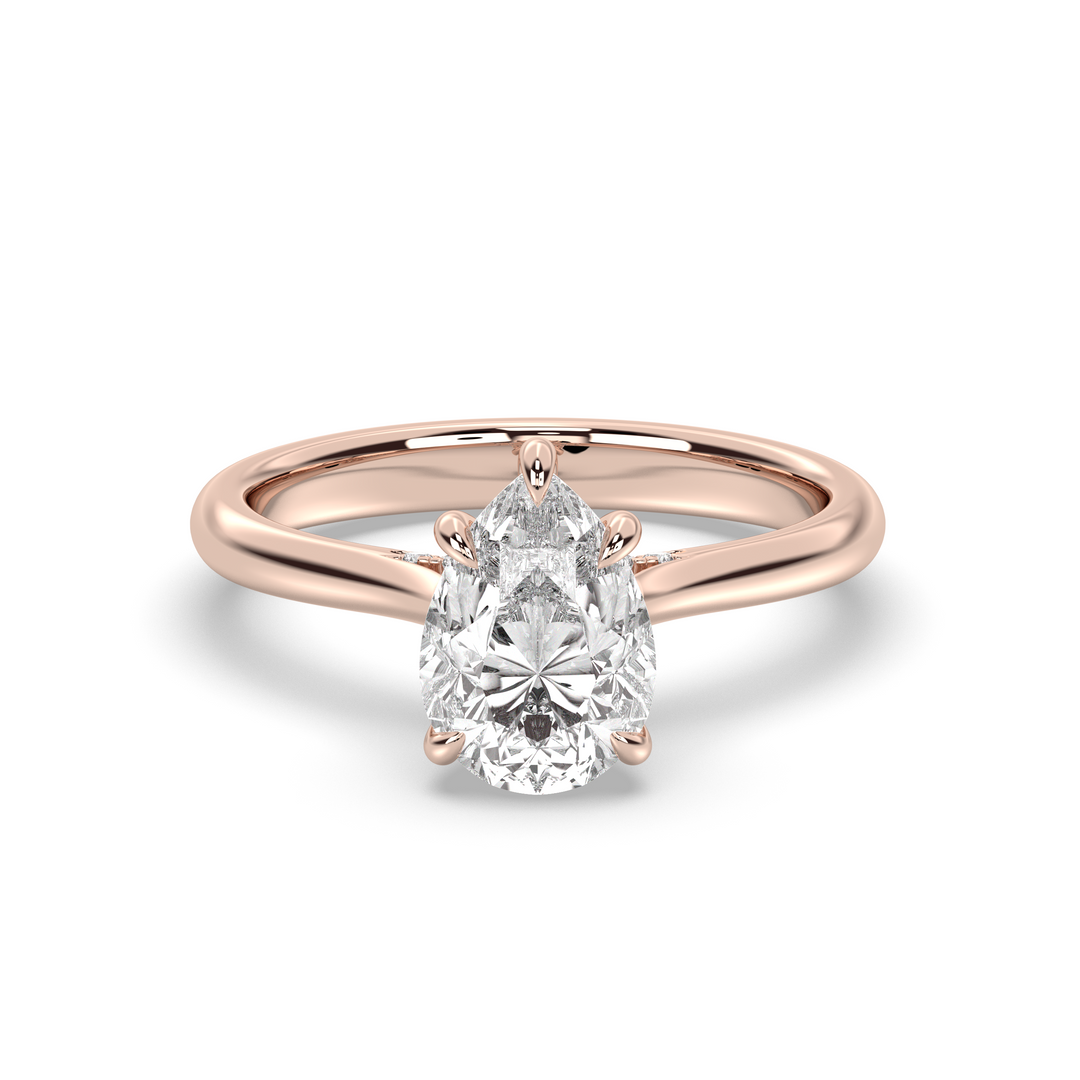 1.0 -3.0 CT Pear Diamond Hidden Halo Engagement Ring