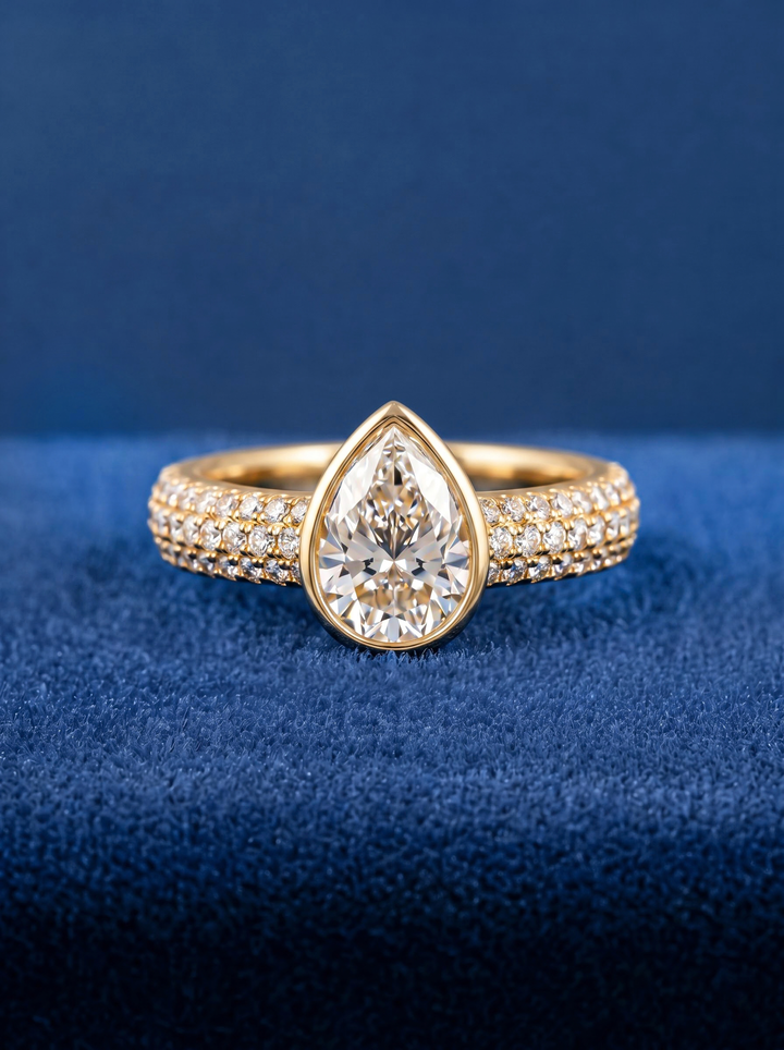 2.5CT Pear Diamond Engagement Ring with Triple Pavé Band For Women
