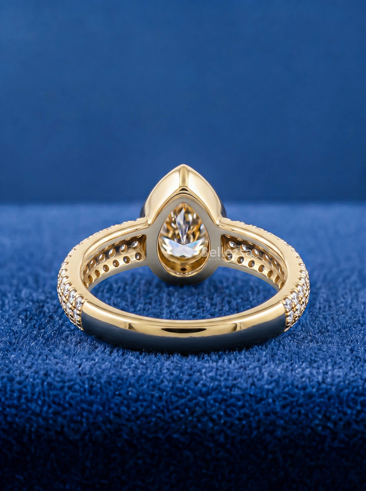 2.5CT Pear Diamond Engagement Ring with Triple Pavé Band For Women