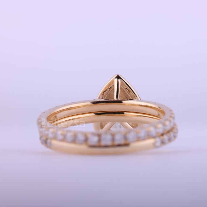 1.0CT Pear Cut Halo Pave Setting Diamond Moissanite Bridal Ring Set