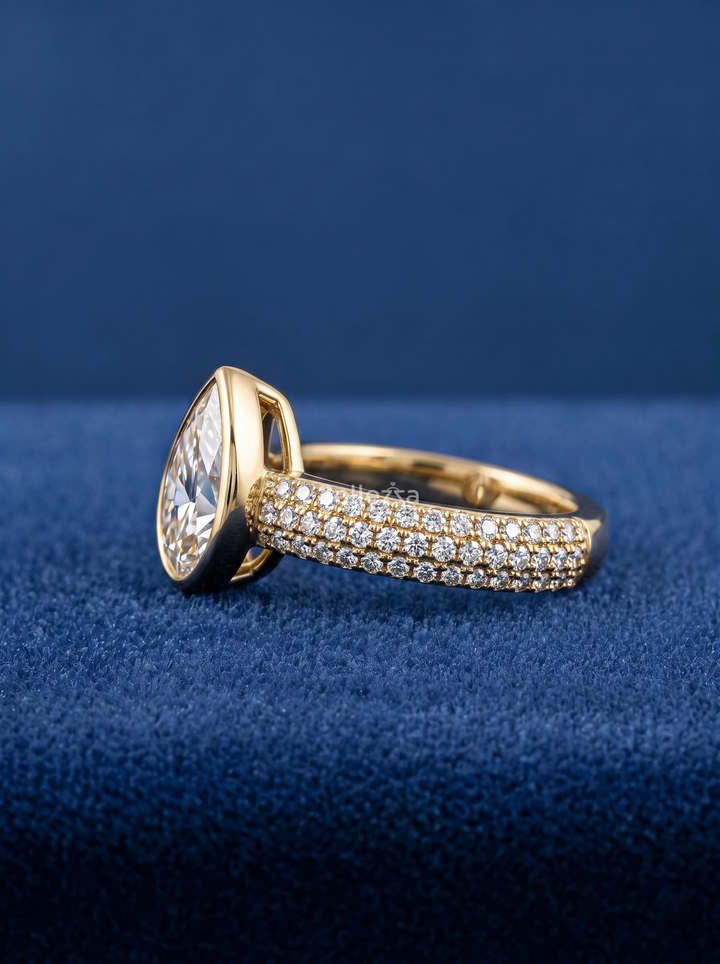 2.5CT Pear Diamond Engagement Ring with Triple Pavé Band For Women