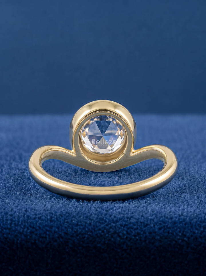2.0CT Round Lab Grown Diamond Bezel Set Curved Band Engagement Ring