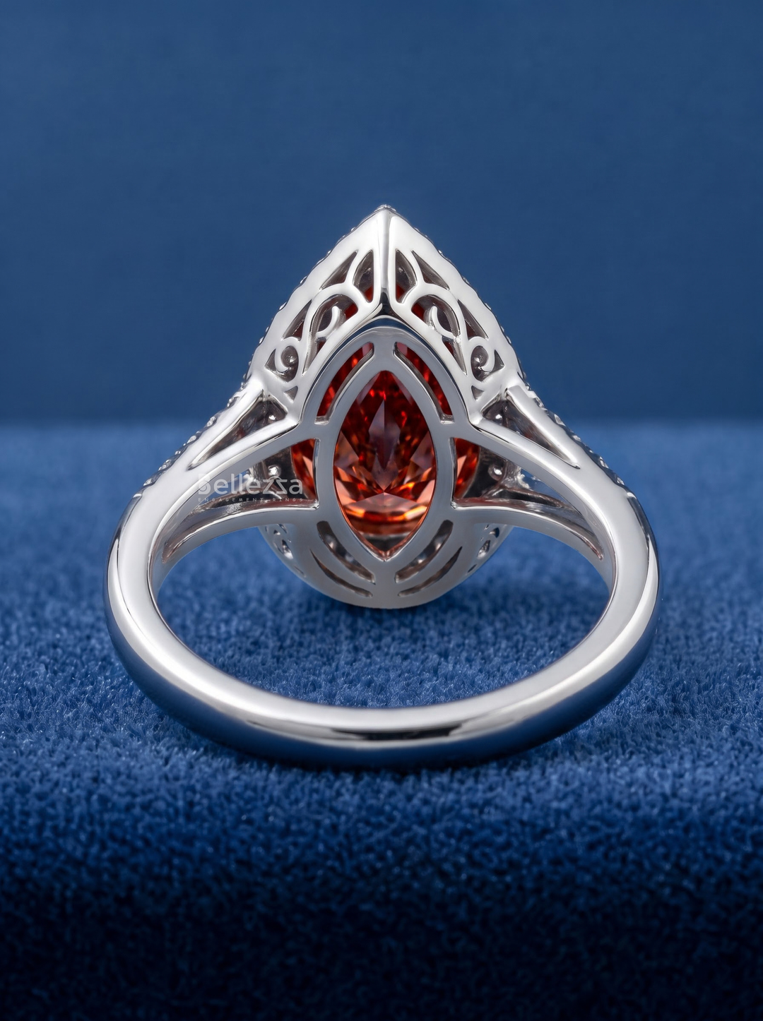 3.0CT Red Pear Diamond Halo Split Shank Engagement Ring