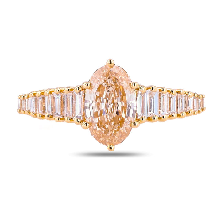 1.50CT Light Yellow-Brown Oval Step Cut Cluster Diamond Lab Grown Ring