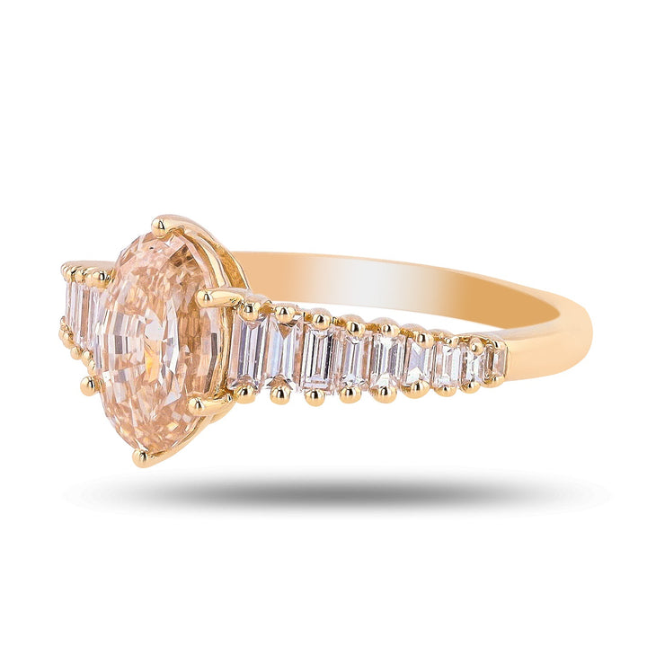 1.50CT Light Yellow-Brown Oval Step Cut Cluster Diamond Lab Grown Ring