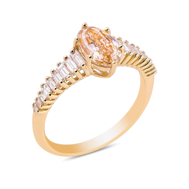 1.50CT Light Yellow-Brown Oval Step Cut Cluster Diamond Lab Grown Ring