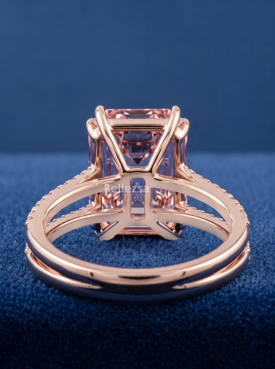 4.0CT Pink Emerald Cut Lab Grown Diamond Double Band Engagement Ring