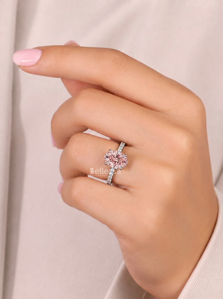 1.5CT Pink Oval Diamond Pavé Engagement Ring For Women