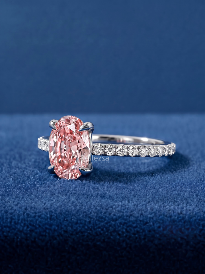 1.5CT Pink Oval Diamond Pavé Engagement Ring For Women