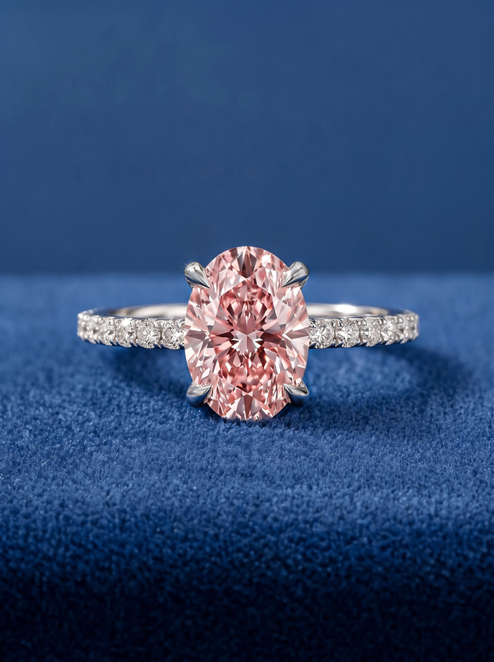 1.5CT Pink Oval Diamond Pavé Engagement Ring For Women