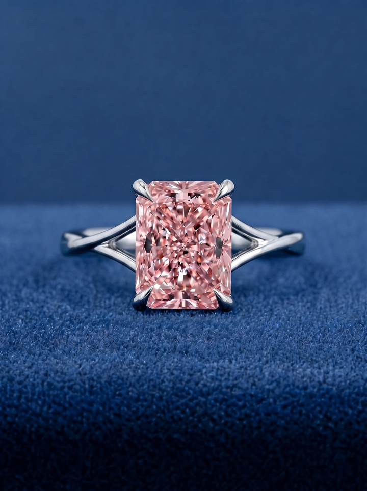 3.0CT Pink Radiant Lab Grown Diamond Split Shank Engagement Ring
