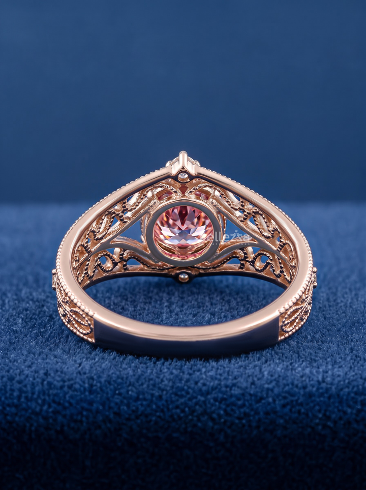 2.0CT Pink Round Lab Grown Diamond Filigree Engagement Ring