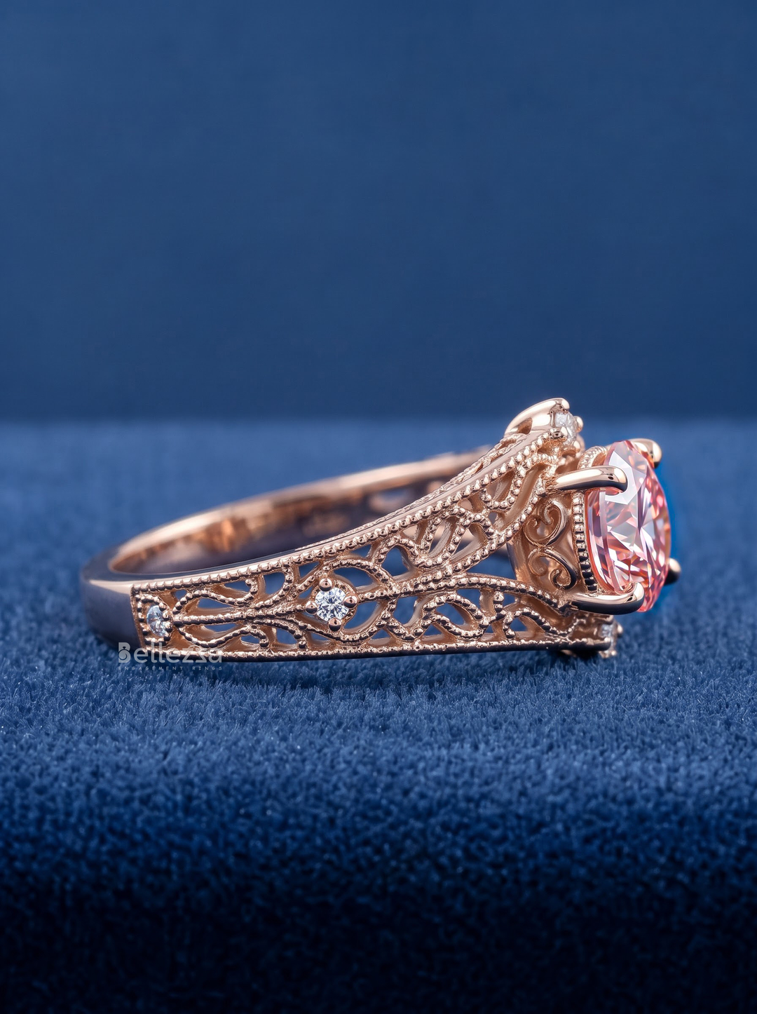 2.0CT Pink Round Lab Grown Diamond Filigree Engagement Ring