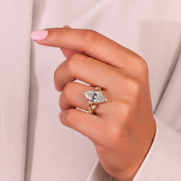 3.0CT Vintage Marquise Lab Grown Diamond Floral Engagement Ring
