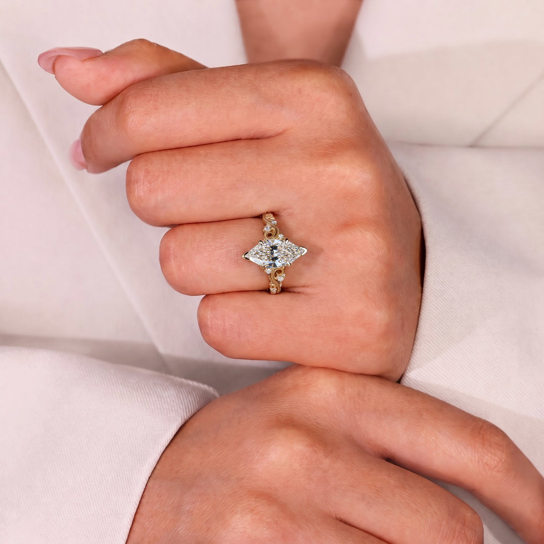 3.0CT Vintage Marquise Lab Grown Diamond Floral Engagement Ring