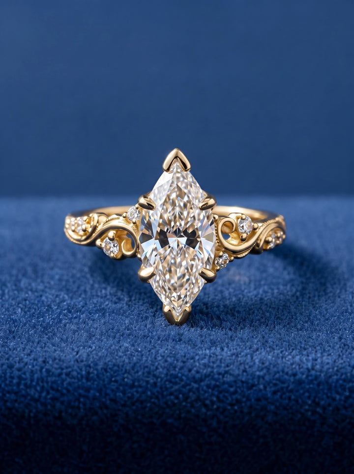 3.0CT Vintage Marquise Lab Grown Diamond Floral Engagement Ring