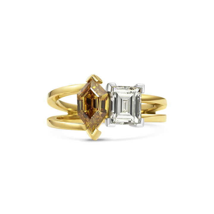 2.0CT Cognac Hexagon & Baguette Diamond Toi Et Moi Lab Grown Engagement Ring