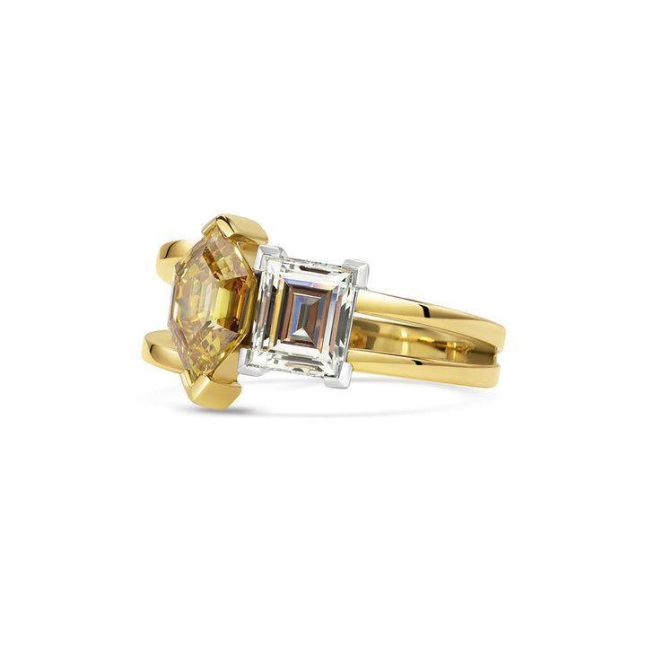 2.0CT Cognac Hexagon & Baguette Diamond Toi Et Moi Lab Grown Engagement Ring