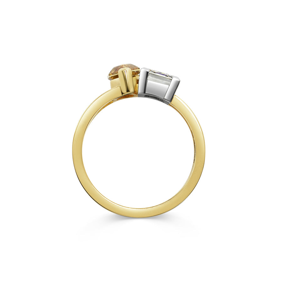 2.0CT Cognac Hexagon & Baguette Diamond Toi Et Moi Lab Grown Engagement Ring