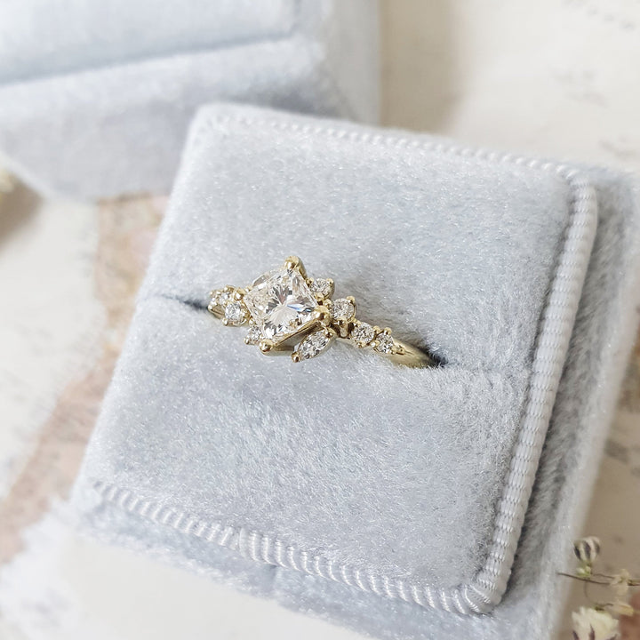 0.70-2.40 CT Princess Cut Cluster Style Lab Grown Diamond Engagement Ring