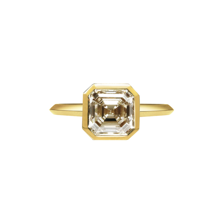 2.0CT Champagne Asscher Diamond Bezel Setting Solitaire Lab Grown Ring