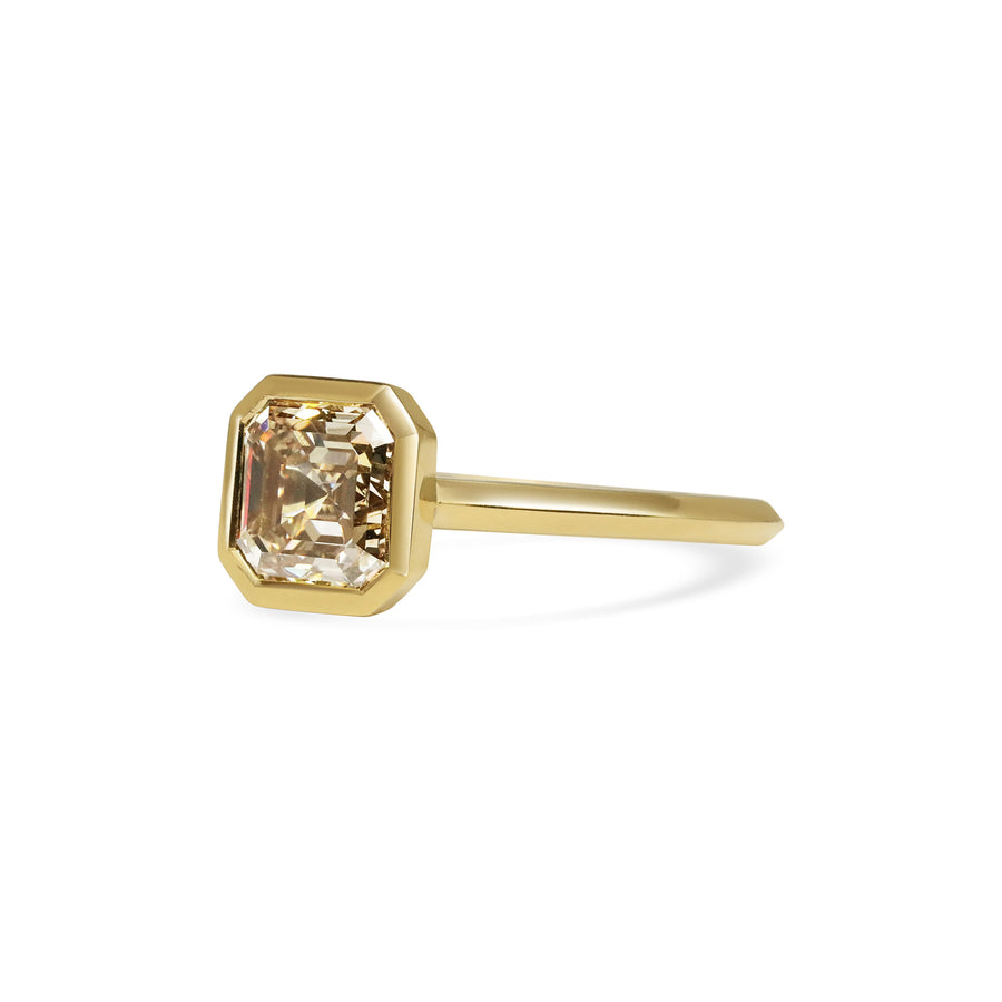 2.0CT Champagne Asscher Diamond Bezel Setting Solitaire Lab Grown Ring