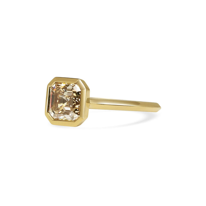 2.0CT Champagne Asscher Diamond Bezel Setting Solitaire Lab Grown Ring