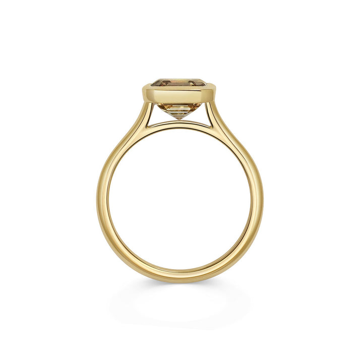 2.0CT Champagne Asscher Diamond Bezel Setting Solitaire Lab Grown Ring