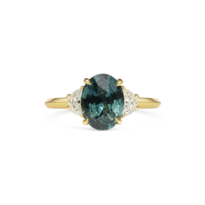 3.0CT Teal Green Oval Diamond Three Stone Lab Grown Engagement Ring