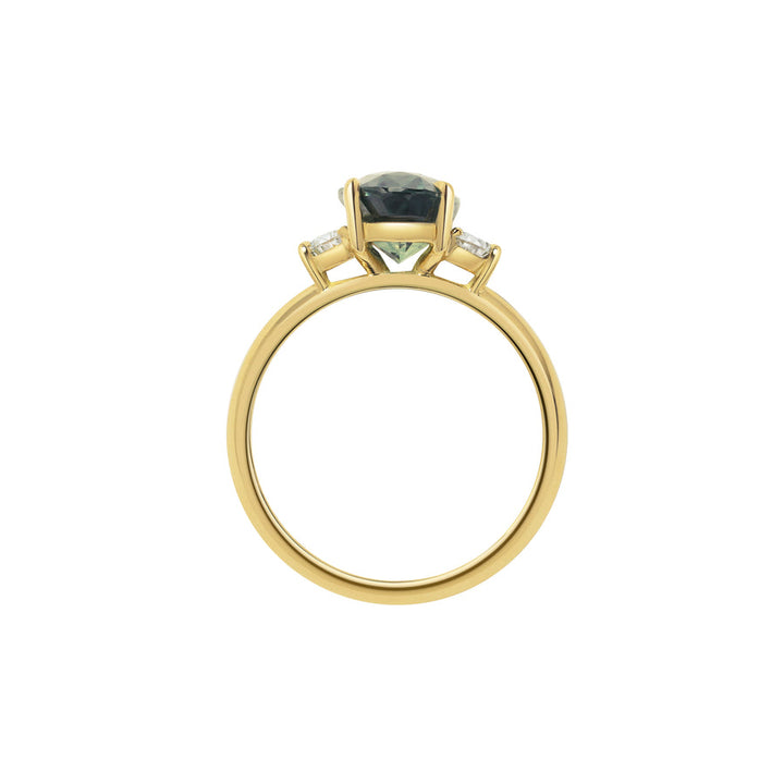 3.0CT Teal Green Oval Diamond Three Stone Lab Grown Engagement Ring