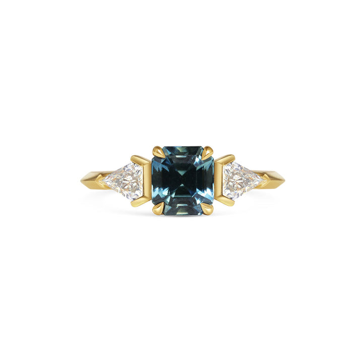 1.50CT Teal Blue Sapphire Asscher Cut Three Stone Lab Grown Engagement Ring