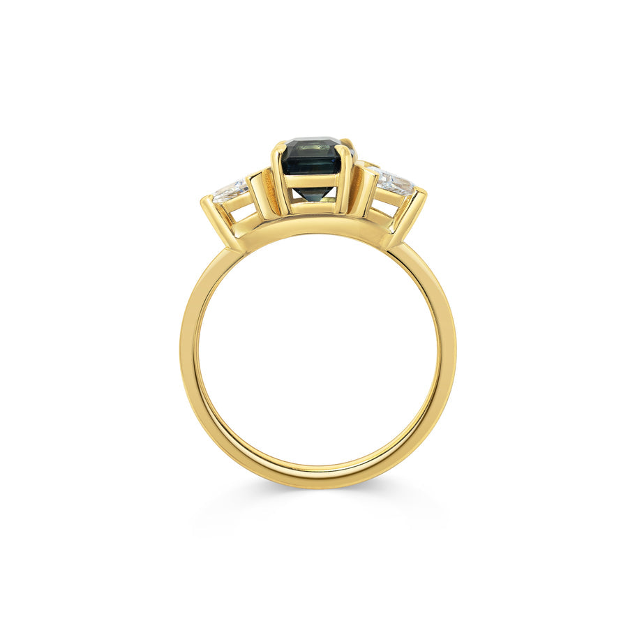 1.50CT Teal Blue Sapphire Asscher Cut Three Stone Lab Grown Engagement Ring