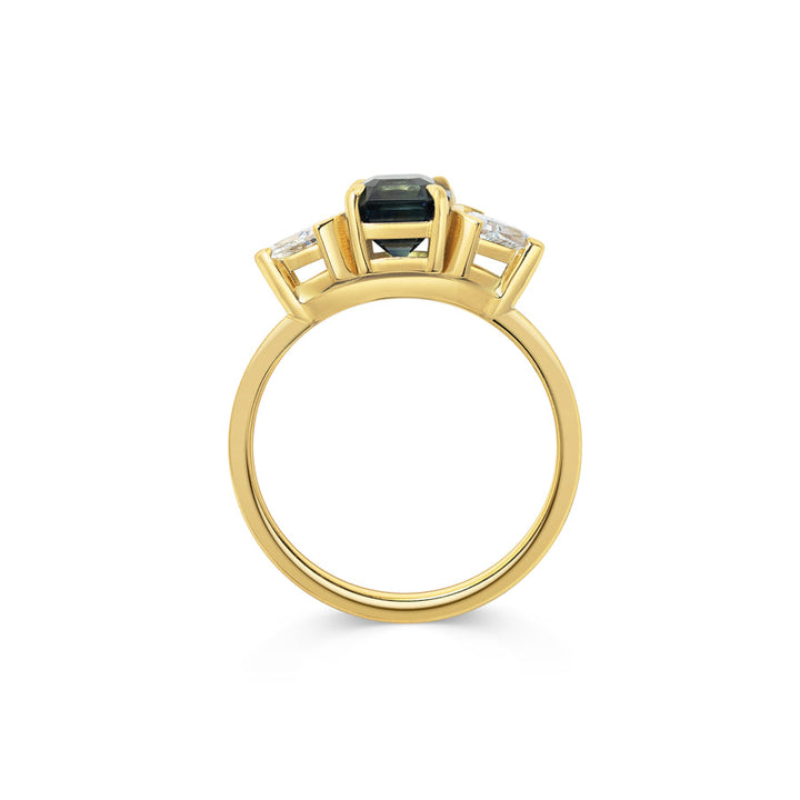 1.50CT Teal Blue Sapphire Asscher Cut Three Stone Lab Grown Engagement Ring