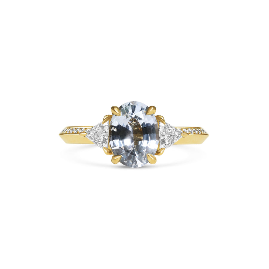 1.50CT Light Blue-Grey Oval Cut Three Stone Pave Setting Lab Grown Ring