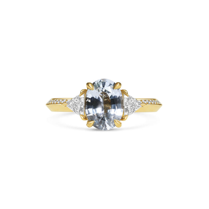 1.50CT Light Blue-Grey Oval Cut Three Stone Pave Setting Lab Grown Ring