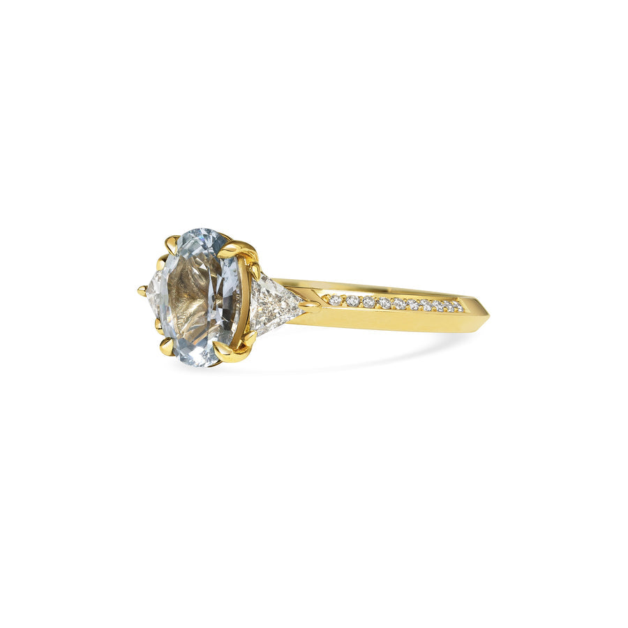 1.50CT Light Blue-Grey Oval Cut Three Stone Pave Setting Lab Grown Ring