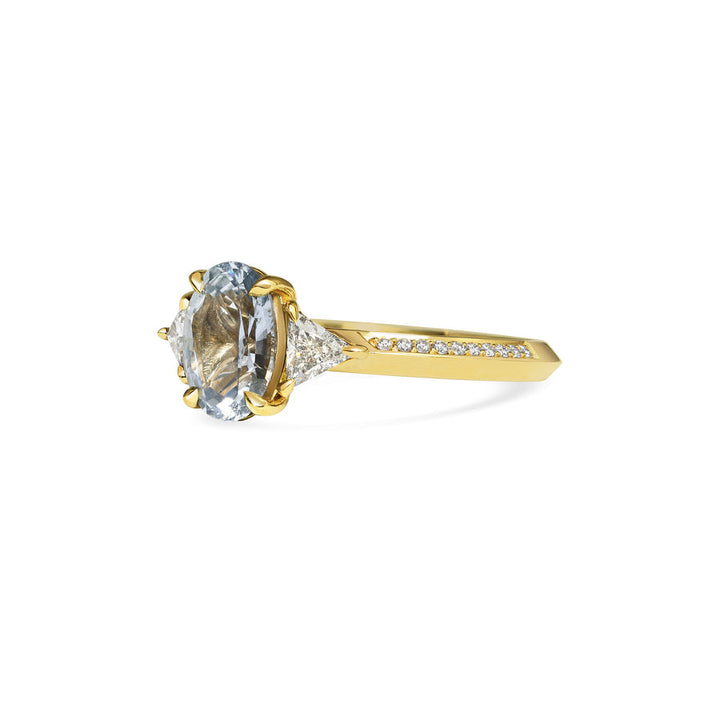 1.50CT Light Blue-Grey Oval Cut Three Stone Pave Setting Lab Grown Ring