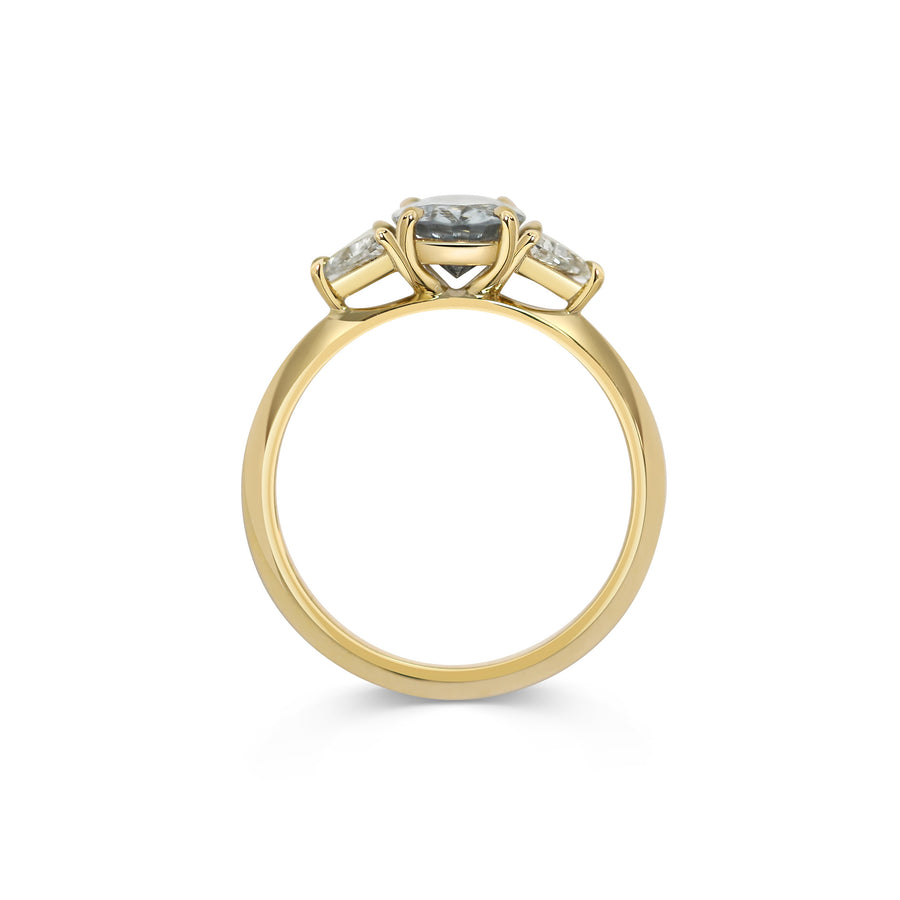 1.50CT Light Blue-Grey Oval Cut Three Stone Pave Setting Lab Grown Ring