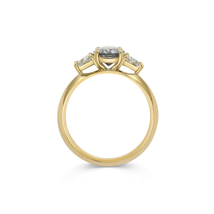 1.50CT Light Blue-Grey Oval Cut Three Stone Pave Setting Lab Grown Ring